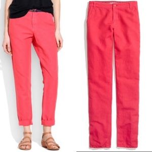 Madewell Womens Rivington Trouser Pants Slim Linen Blend Pink Pockets Size 4